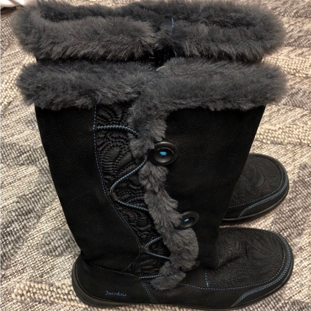 Jambu Black Boots with Gray Fur Trim